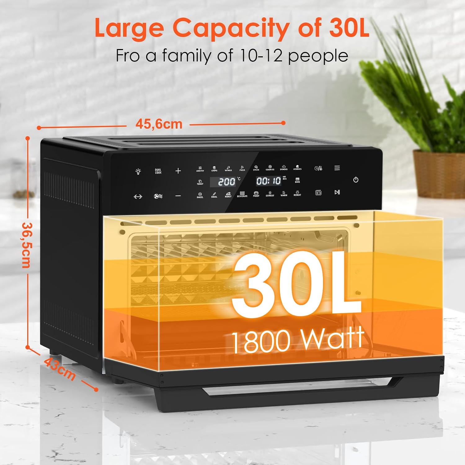 Air Fryer Oven 30L 1800W 20 Programs Rotisserie Black