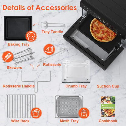 Air Fryer Oven 30L 1800W 20 Programs Rotisserie Black