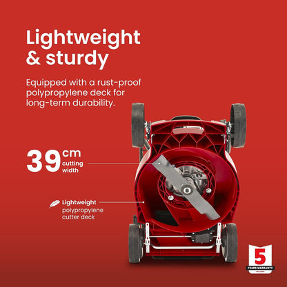 Self-Propelled Petrol Lawnmower 39cm 123cc 40L Grass Collector Red