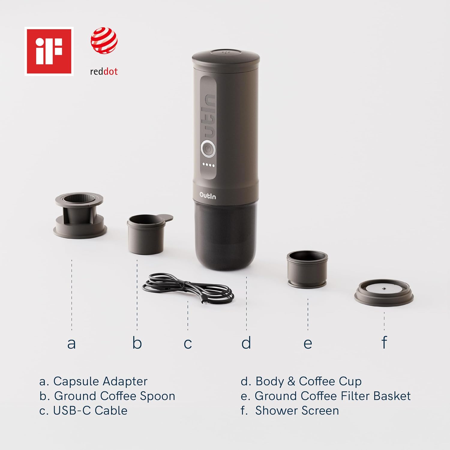 Portable Espresso Machine 20 Bar Self-Heating USB-C Space Grey