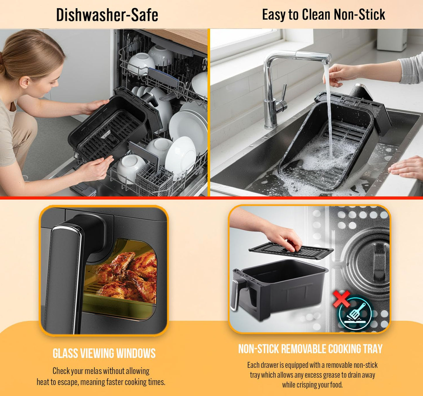 Dual Air Fryer 9L 2500W 8 Presets Digital Display Black
