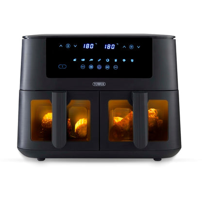 Dual Basket Air Fryer 9L 2400W 8 Presets Sync Function Black