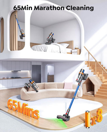 Cordless Stick Vacuum Cleaner 600W 50kPa Suction 65min Runtime Blue
