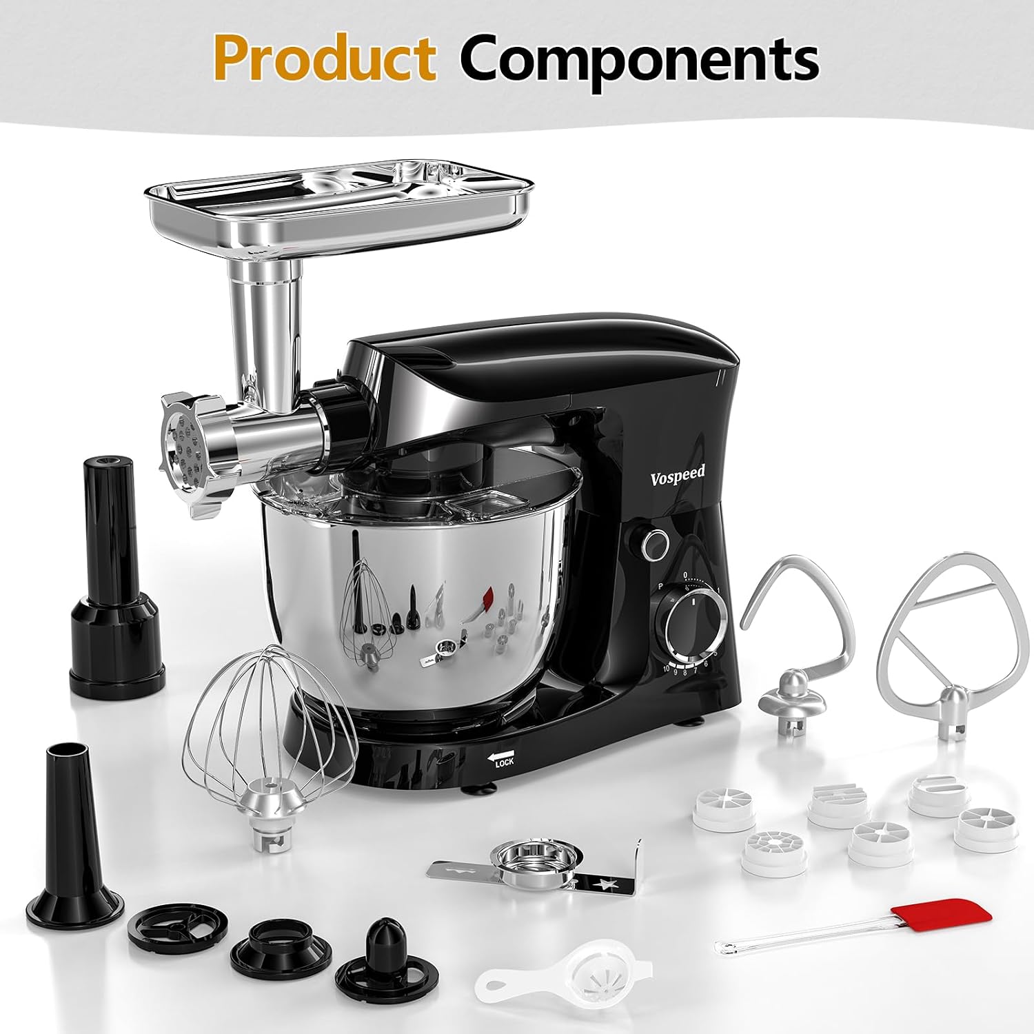 Stand Mixer 1500W 5.5L Tilt-Head 10 Speeds Stainless Steel Bowl Black