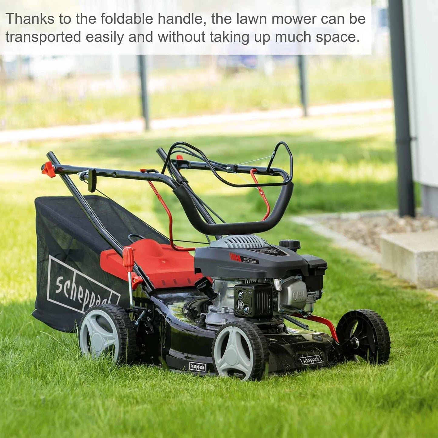 Self-Propelled Petrol Lawn Mower 42cm 131cc 45L Grass Box Red Black