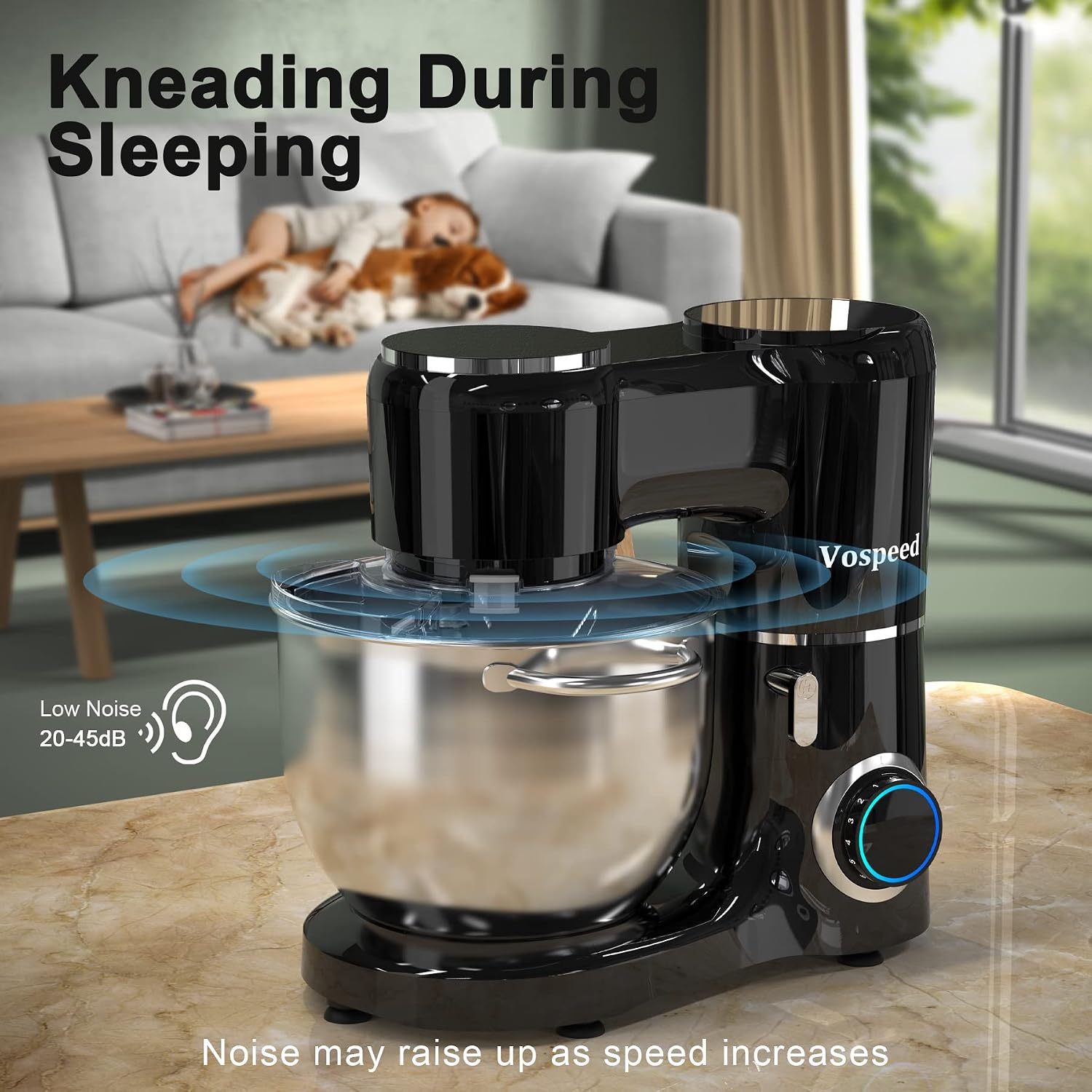 Stand Mixer 8L 6 Speeds Tilt-Head Stainless Steel Bowl Black