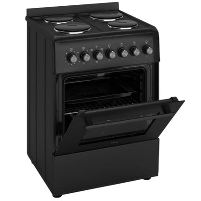 Electric Cooker 62L Oven 4 Hotplates Freestanding 60cm Matte Black