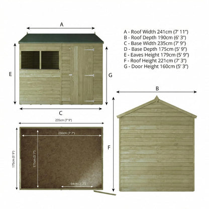Wooden Garden Storage Shed 8 X 6 Ft Single Door Reverse Apex Roof