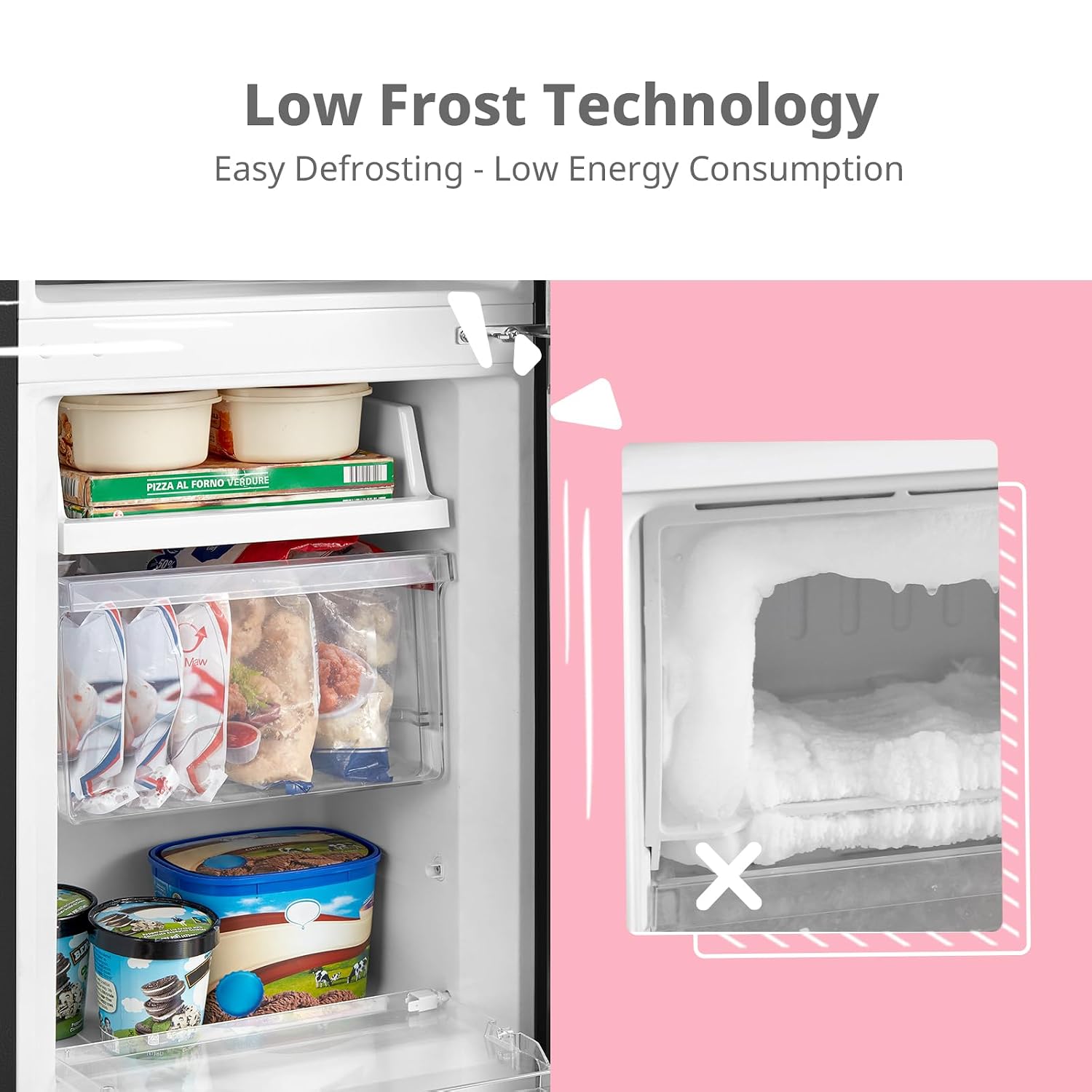 Freestanding Fridge Freezer 174L Low Frost Adjustable Thermostat LED Black