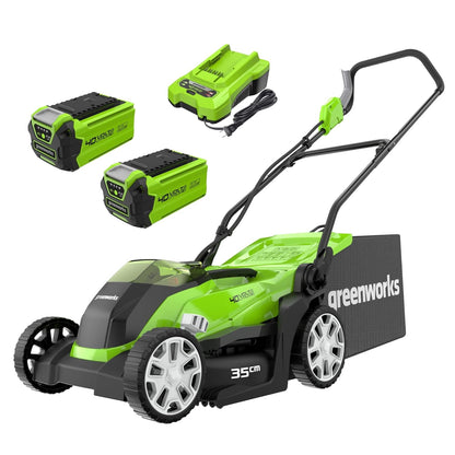 Cordless Lawn Mower 35cm 40L Bag 2x40V 2Ah Batteries Green