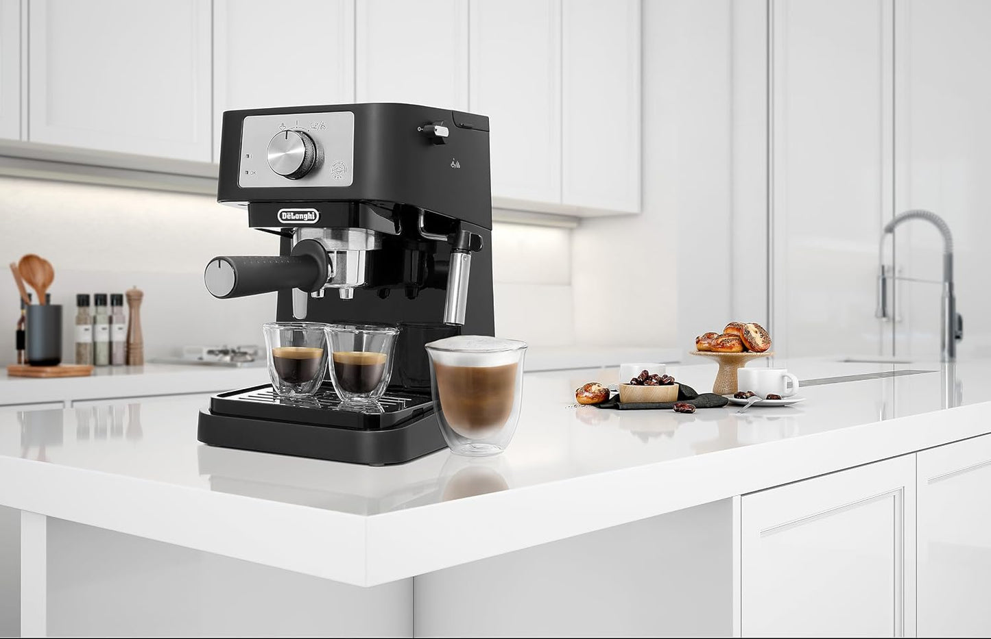 Pump Espresso Coffee Machine 15 Bar 1L Stainless Steel Black