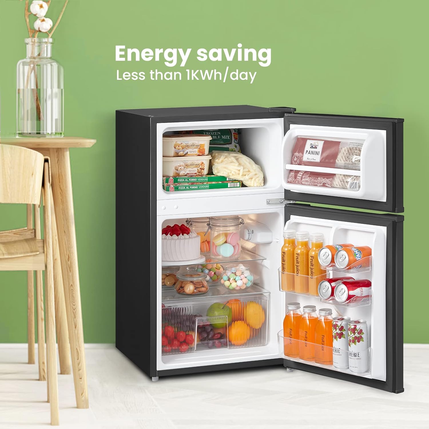 Under Counter Fridge Freezer 87L Double Door Reversible Door Black