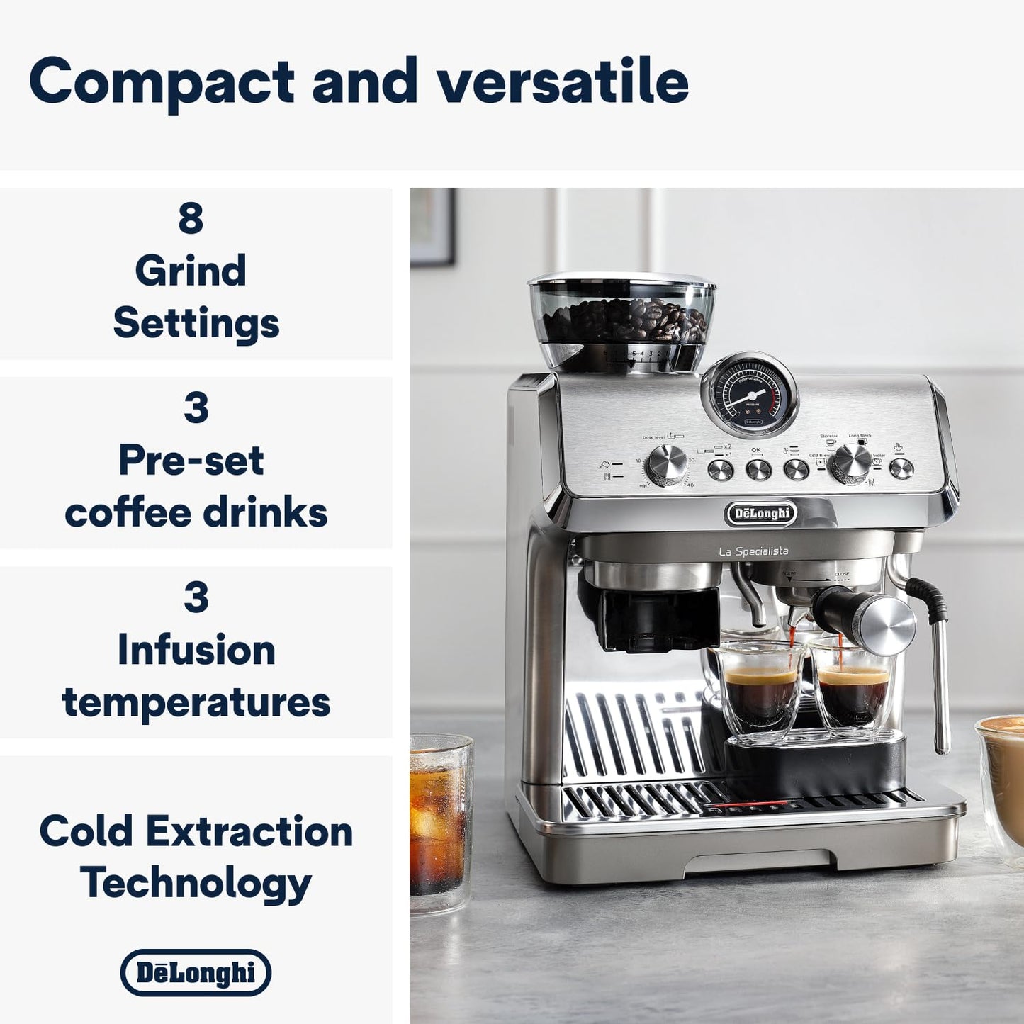 Espresso Pump Coffee Machine 1450W Cold Brew Function Milk Frother Titanium