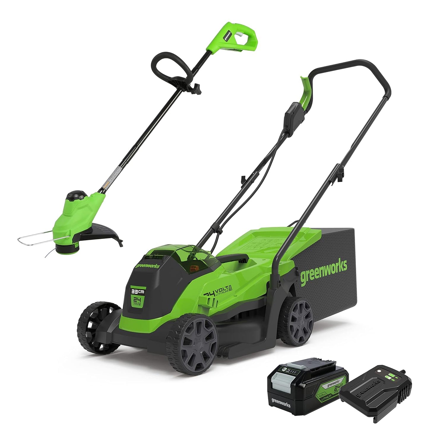Cordless Lawn Mower 33cm 24V Brushless Motor 30L Bag 4Ah Battery