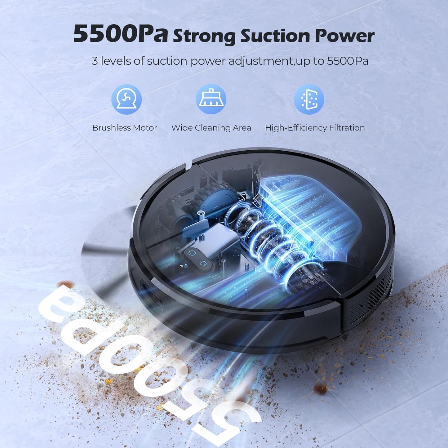 Robot Vacuum And Mop 5500Pa LiDAR Navigation 5 Maps Black