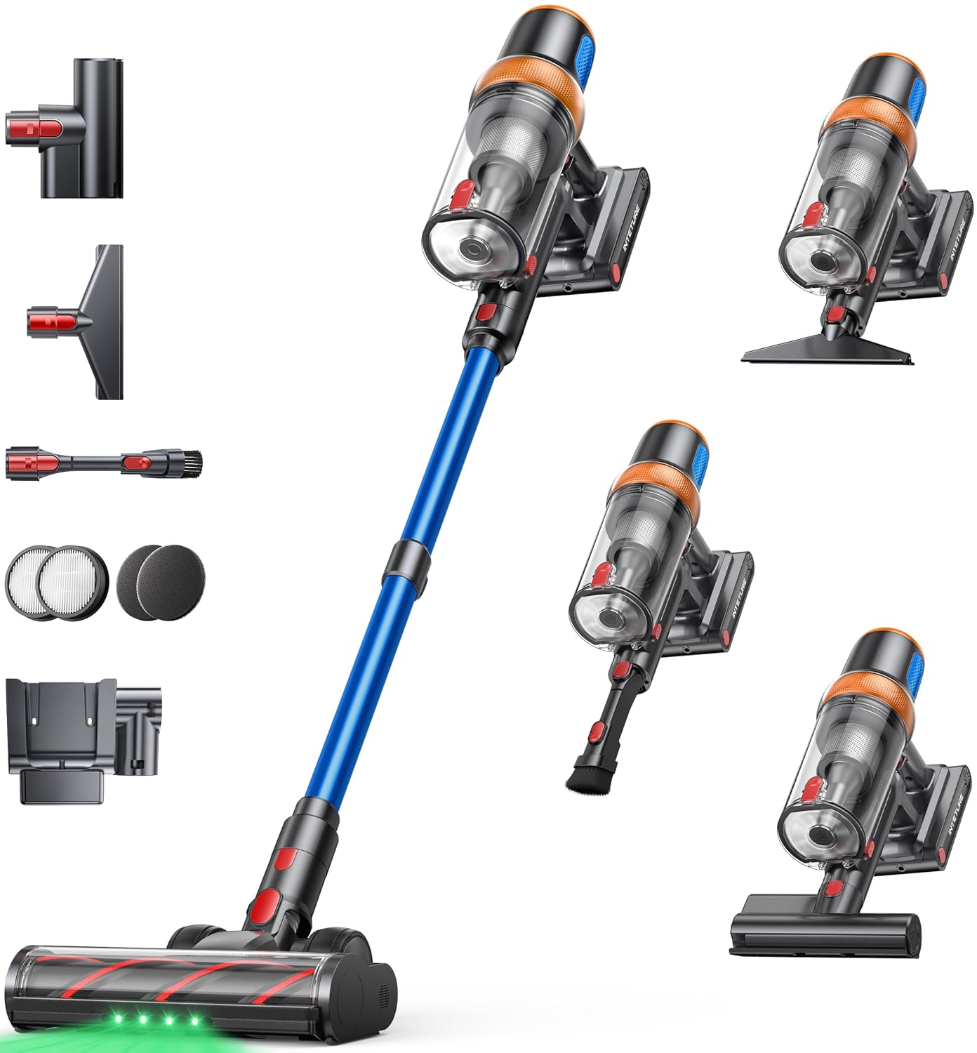 Cordless Stick Vacuum Cleaner 600W 50kPa Suction 65min Runtime Blue