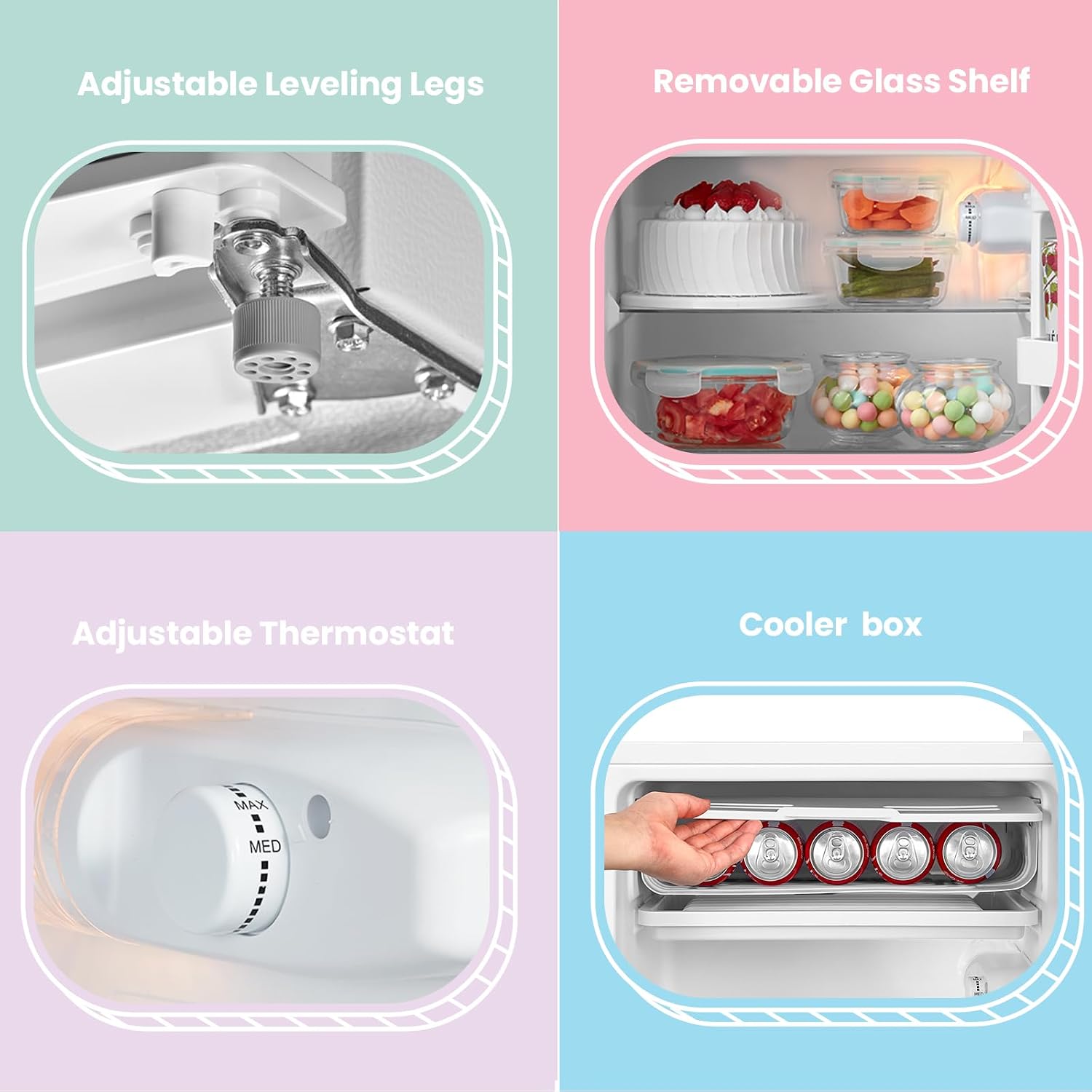 Under Counter Fridge 93L Cooler Box Interior Light Reversible Door White