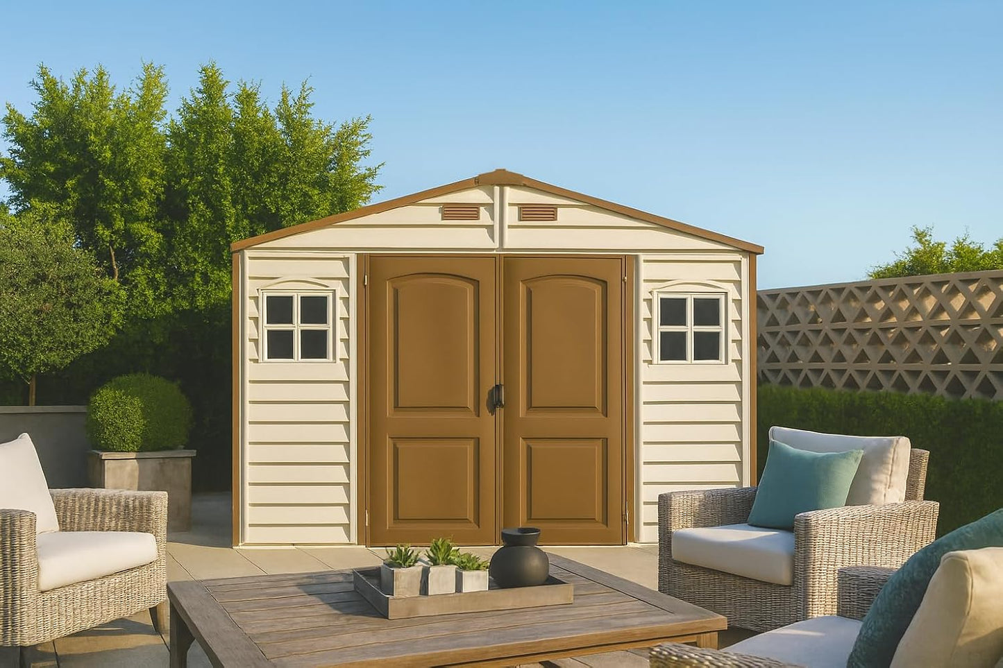 Plastic Garden Storage Shed 10 X 8 Ft Beige Brown Hinged Doors