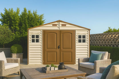 Plastic Garden Storage Shed 10 X 8 Ft Beige Brown Hinged Doors
