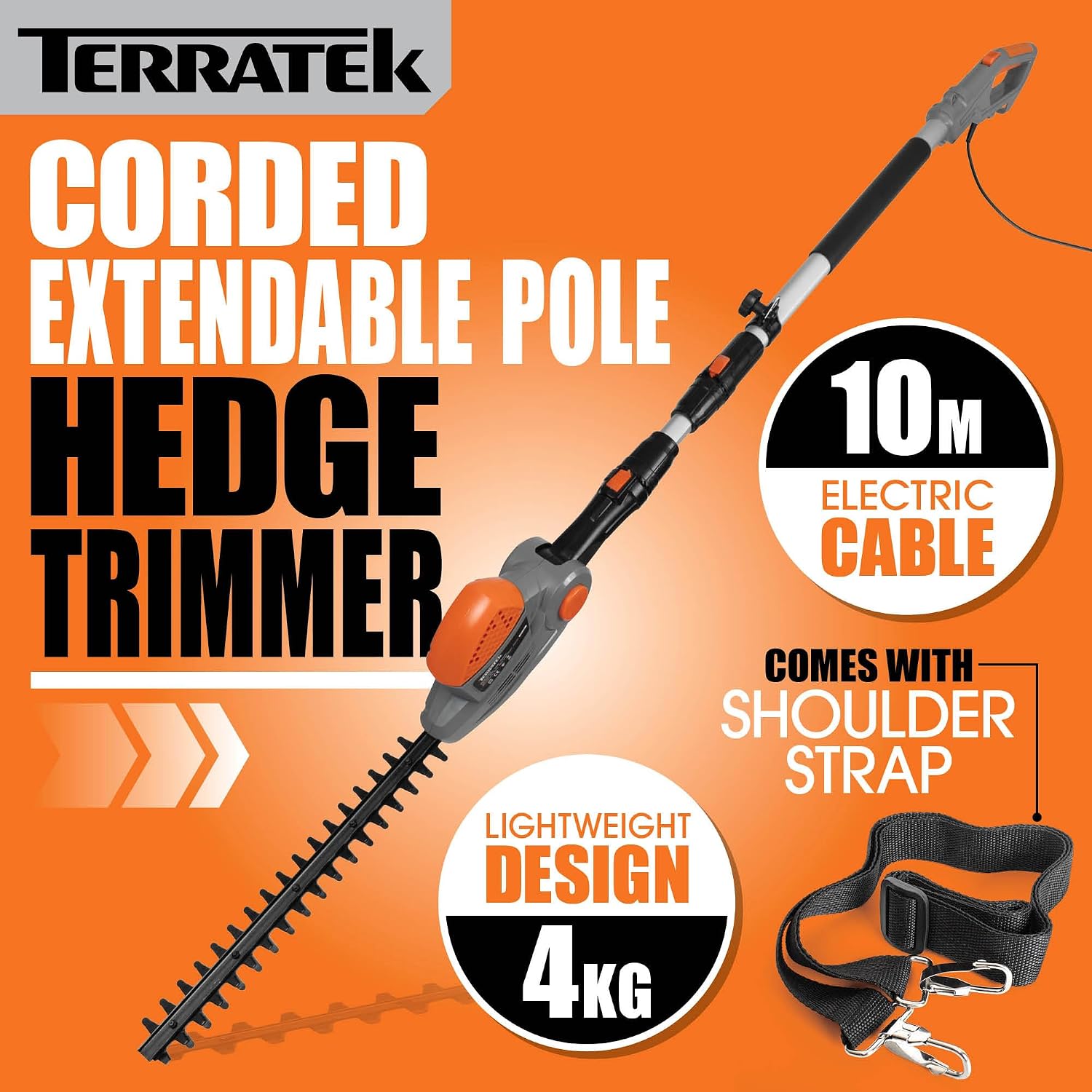 Corded Pole Hedge Trimmer 550W 2.5m Telescopic 45cm Blade 4-Position Head