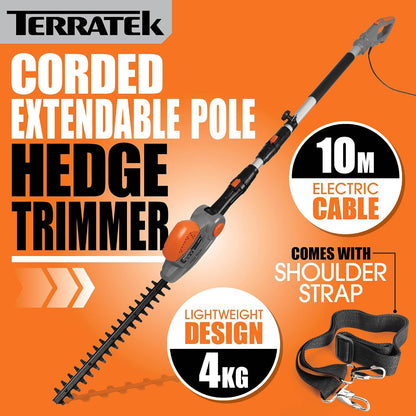 Corded Pole Hedge Trimmer 550W 2.5m Telescopic 45cm Blade 4-Position Head