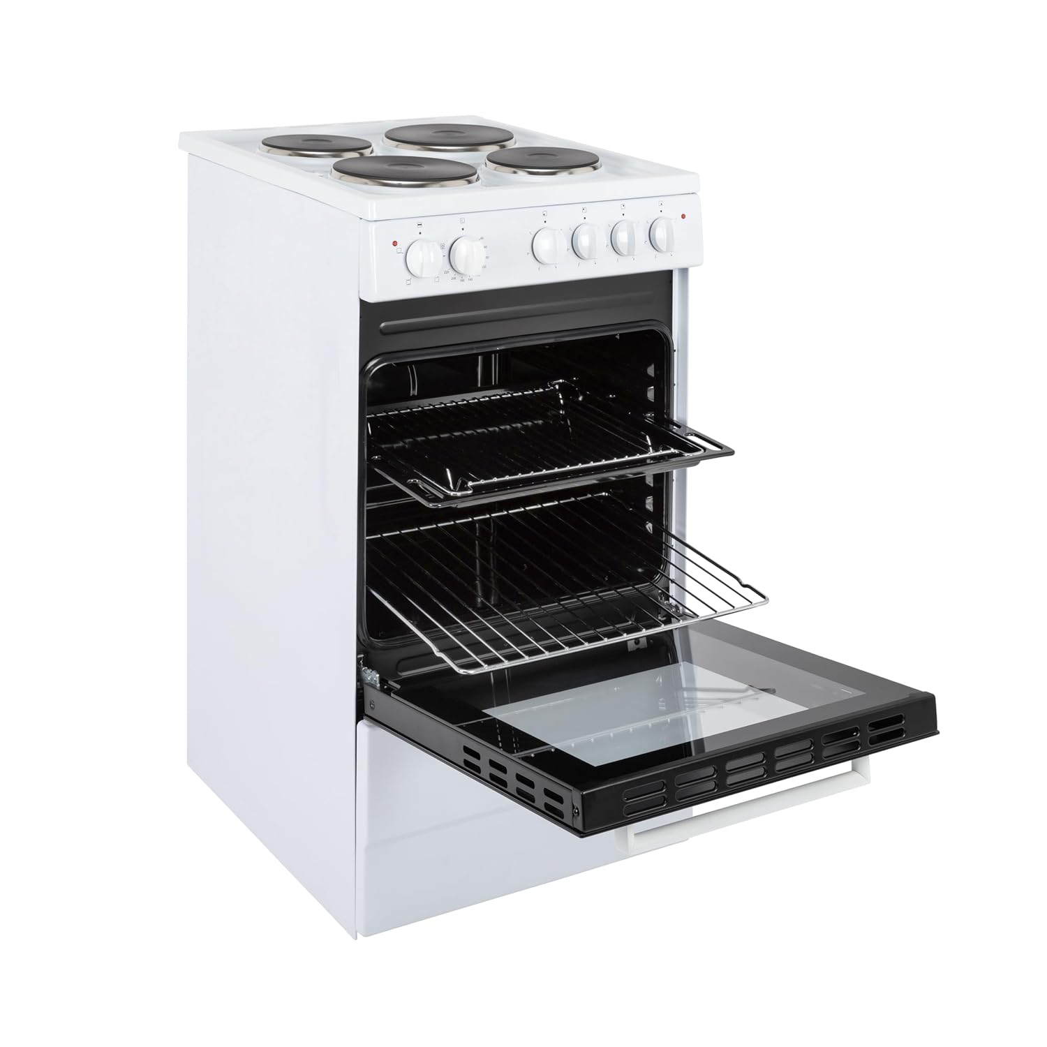 Freestanding Electric Cooker 62L 4 Solid Plate Hobs White