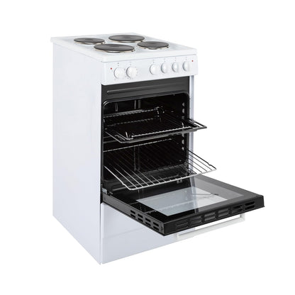 Freestanding Electric Cooker 62L 4 Solid Plate Hobs White