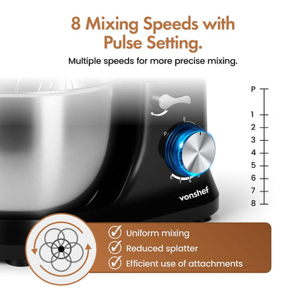 Stand Mixer 4.5L 1000W 8 Speeds With Pulse Function Black