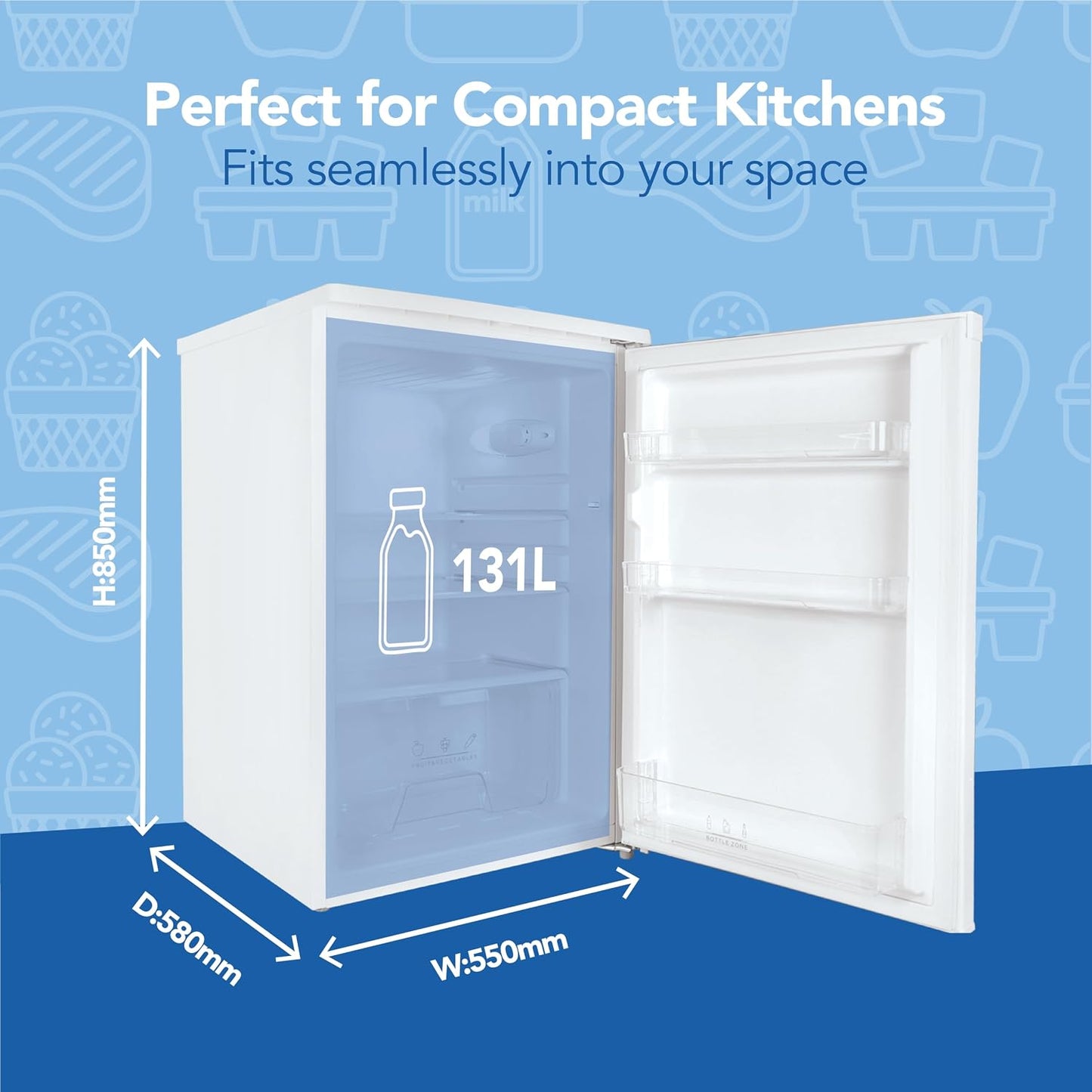 Under Counter Larder Fridge 131L 55cm Reversible Door White