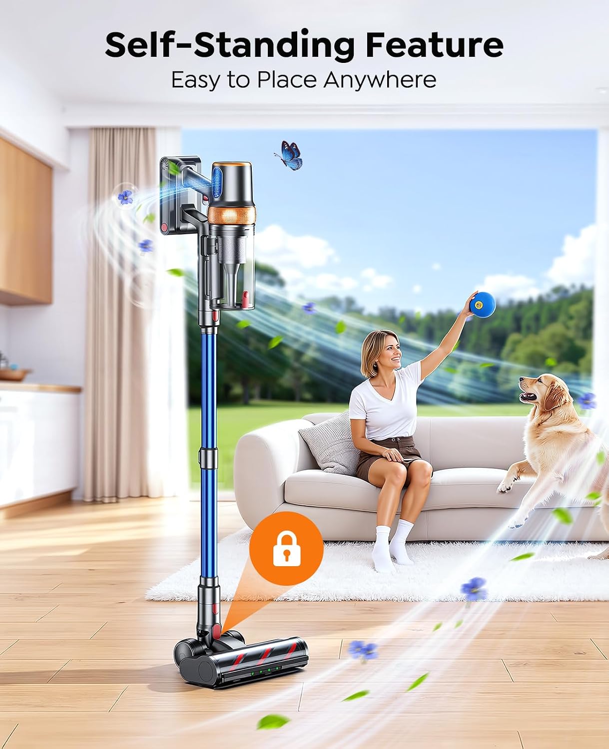 Cordless Stick Vacuum Cleaner 600W 50kPa Suction 65min Runtime Blue
