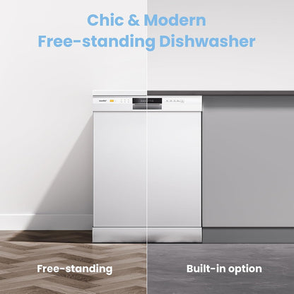 Freestanding Dishwasher 13 Place Settings 6 Programmes White Auto Door Open