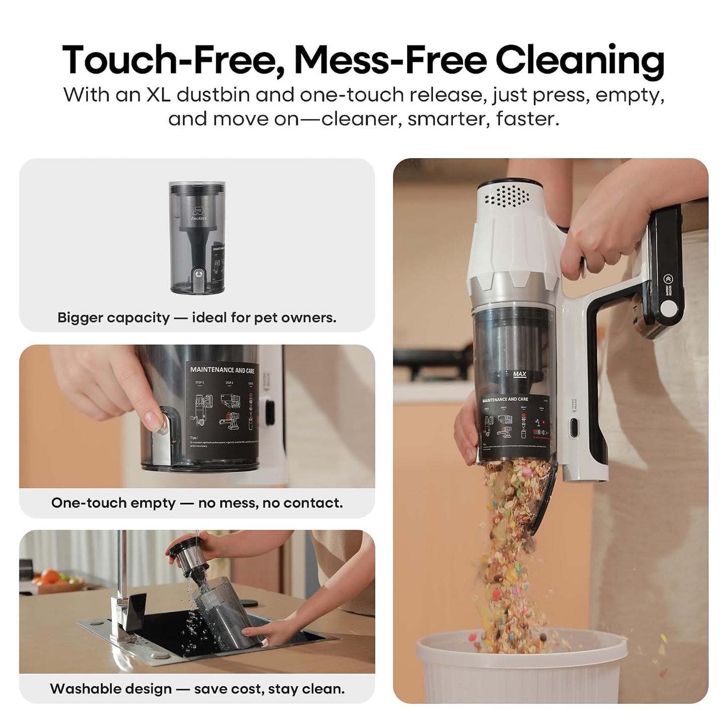 Cordless Stick Vacuum Cleaner 580W 48KPa Suction 65 Min White
