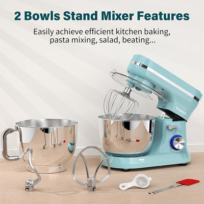 Stand Mixer 4.5L+5L Bowls 8-Speed 1000W Tilt-Head Blue
