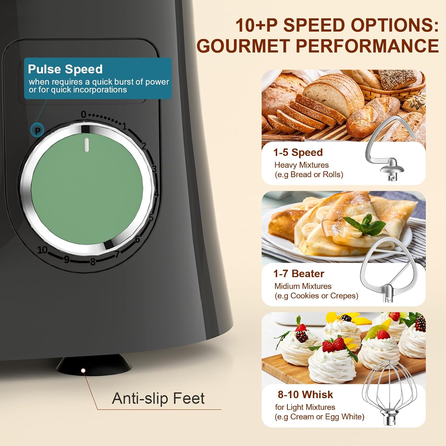 Stand Mixer 1500W 10 Speeds 5.5L Tilt-Head Greengray
