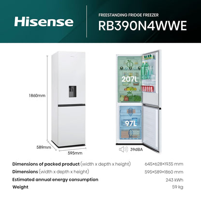 Freestanding Fridge Freezer 304L Total No Frost Water Dispenser White