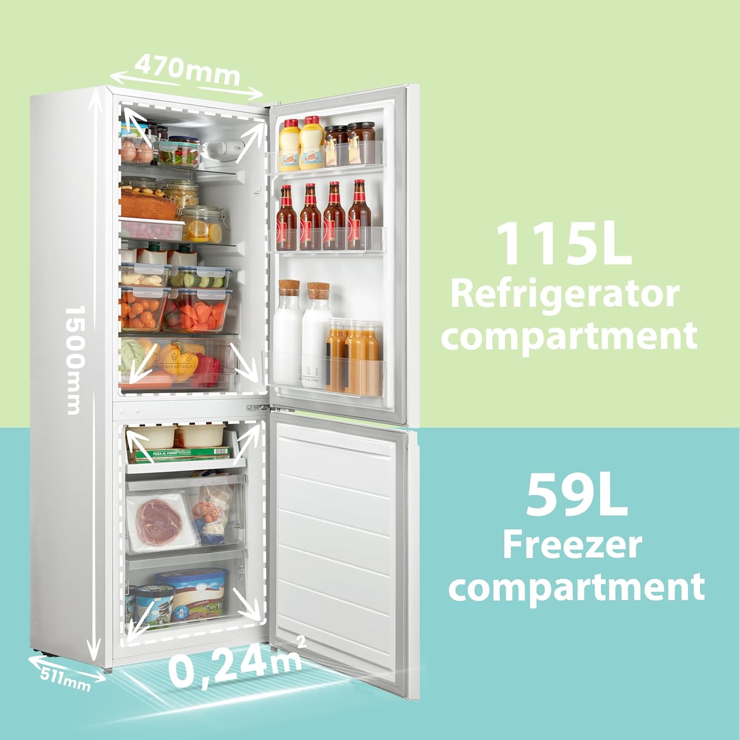 Freestanding Fridge Freezer 174L 70/30 Split Low Frost White