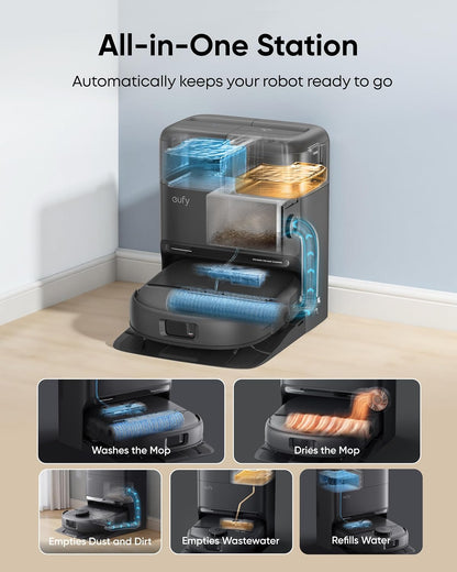 Robot Vacuum And Mop 15000Pa Suction Self-Cleaning Roller Mop Black
