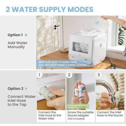 Table Top Dishwasher 6 Programs 5L Tank 72H Storage White