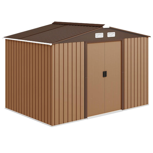 Metal Garden Shed 9 X 6 Ft Light Brown Steel Double Doors