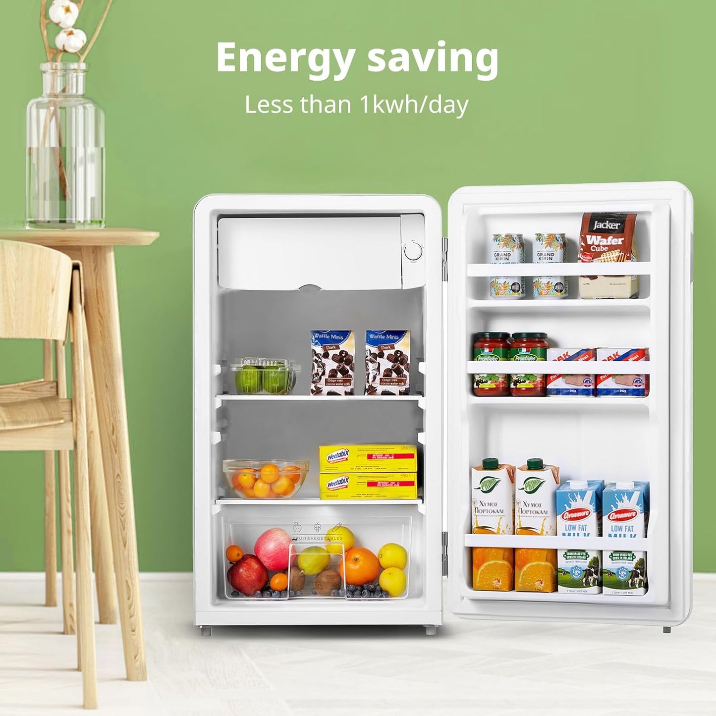 Under Counter Fridge 93L Retro Chiller Box Adjustable Thermostat White