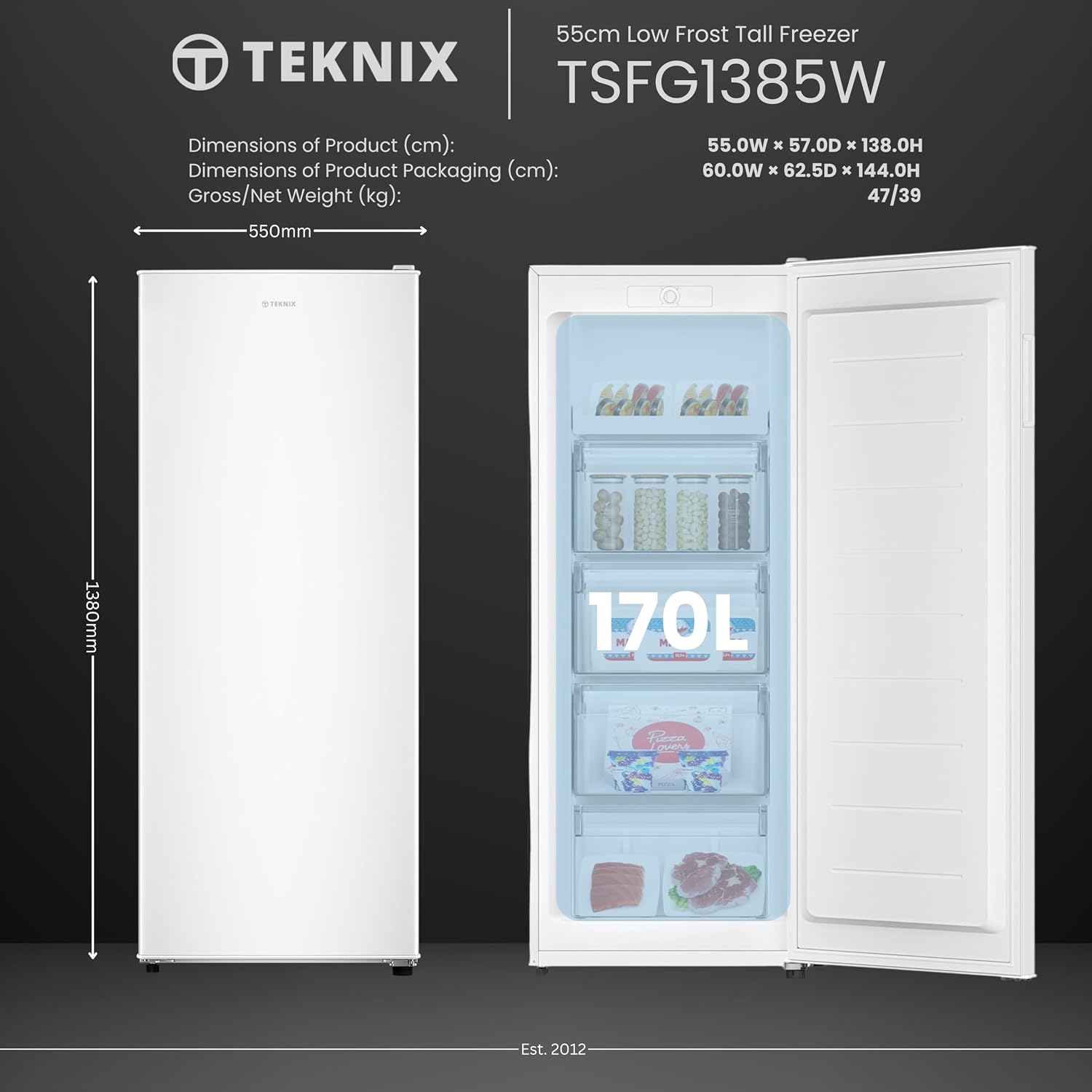 Upright Freezer 170L 200W E Rated 5 Shelves White