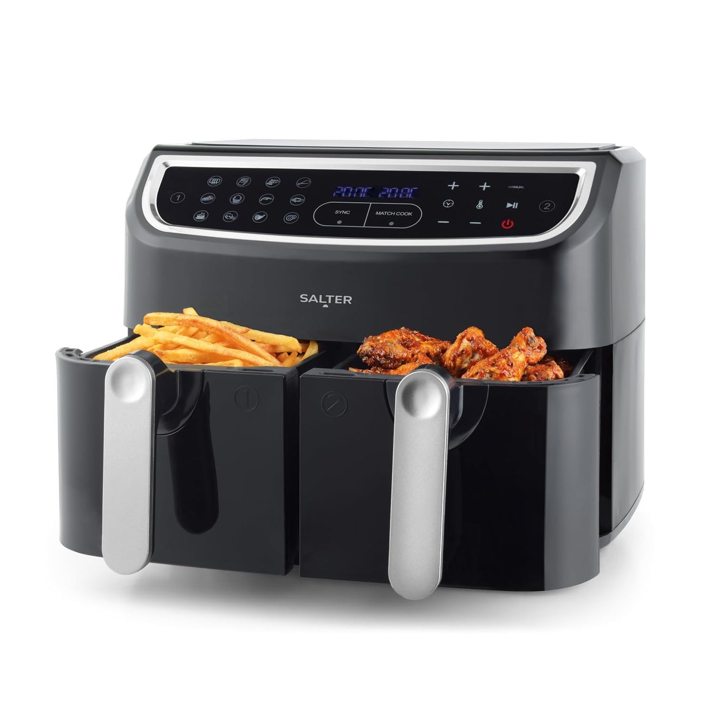 Dual Air Fryer 8.2L 12 Presets Sync & Match Cook Black