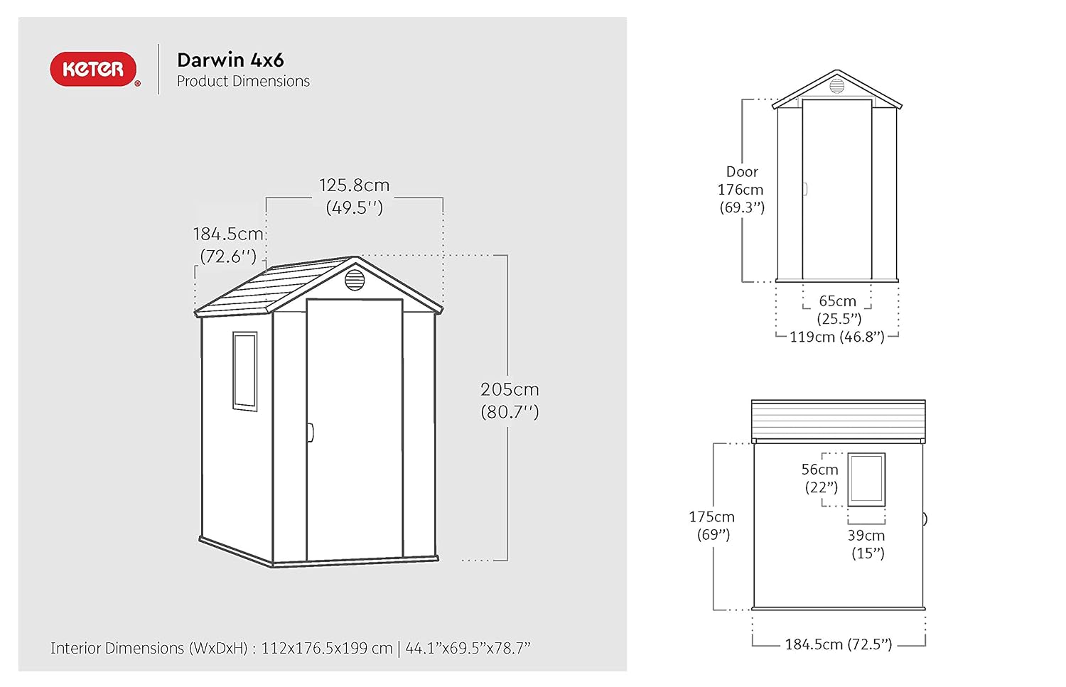 Resin Garden Storage Shed 6 X 4 Ft Grey Single Door Lockable