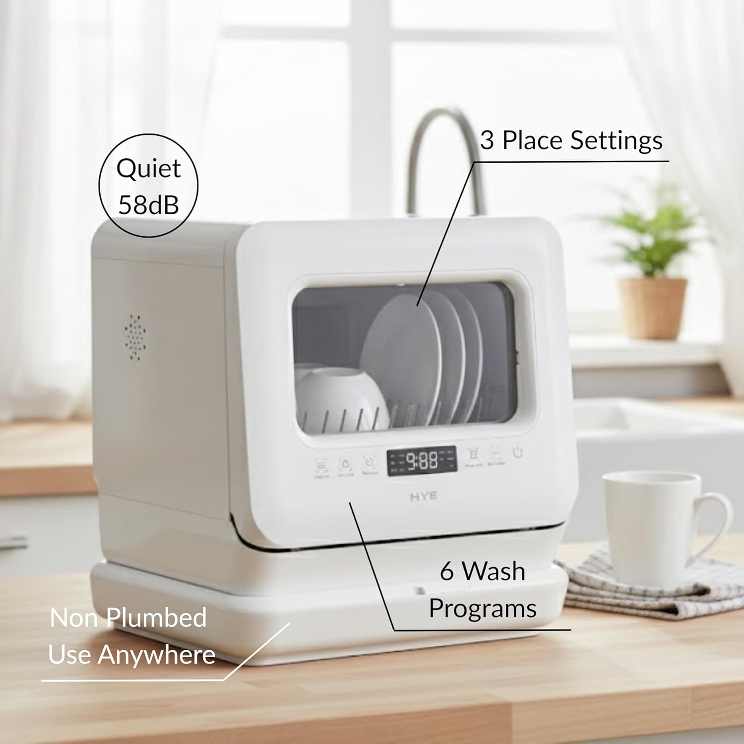 Table Top Dishwasher 3 Place Settings 6 Programs White