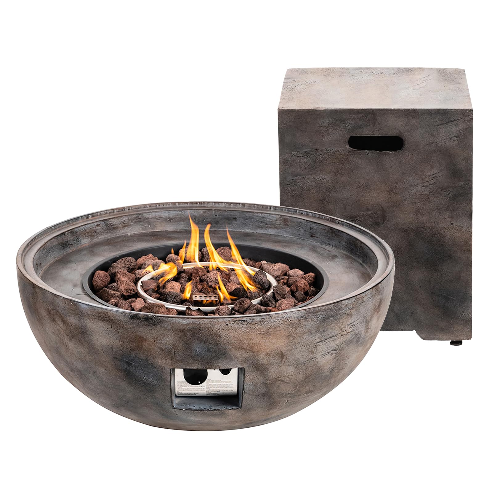 Stonebridge 31-Inch Concrete Fire Pit Bowl & Side Table Set