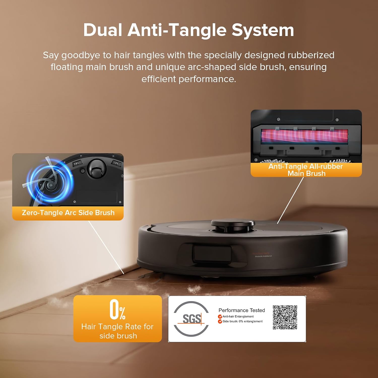 Robot Vacuum Cleaner With Mop 10000Pa Suction Dual Anti-Tangle Brushes Black