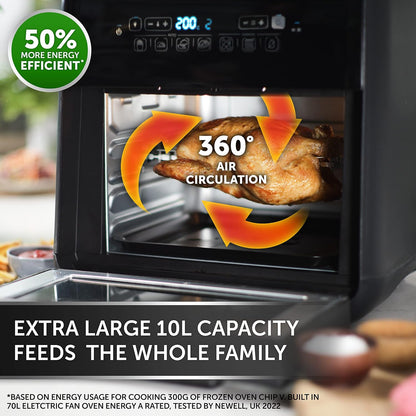 Air Fryer Oven 10L 2000W Digital Touch Fry Bake Dehydrate Black Grey