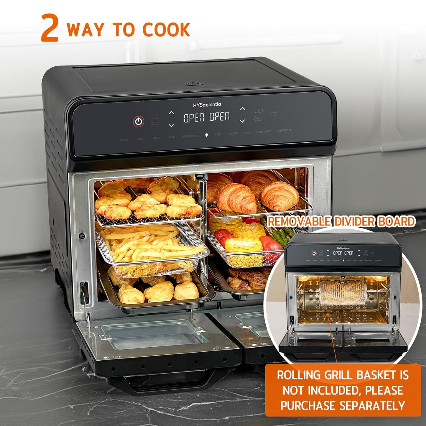 Dual Zone Air Fryer Oven 22L 2400W 10-in-1 Digital Touch Stainless Steel