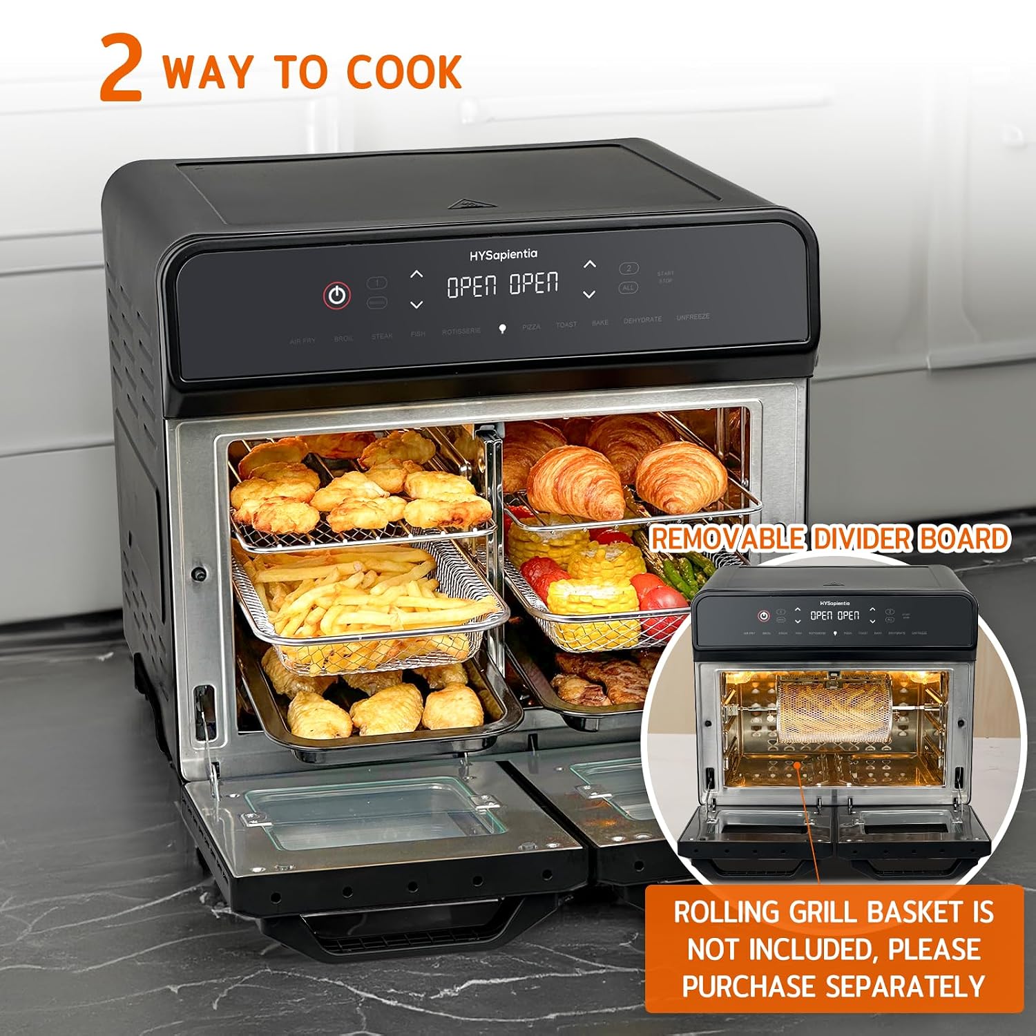 Dual Zone Air Fryer Oven 22L 2400W 10-in-1 Digital Touch Stainless Steel