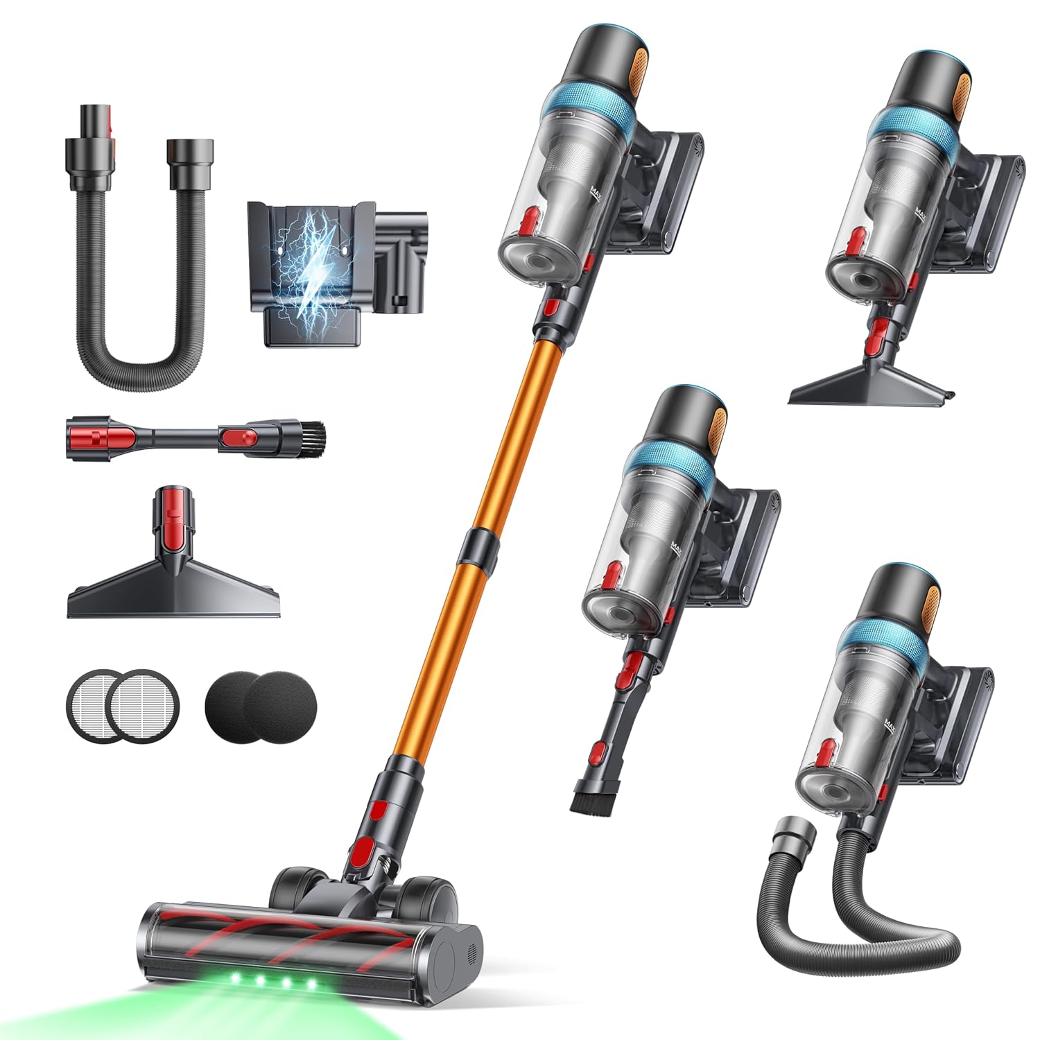 Cordless Stick Vacuum Cleaner 600W 50kPa Suction 65min Runtime Blue